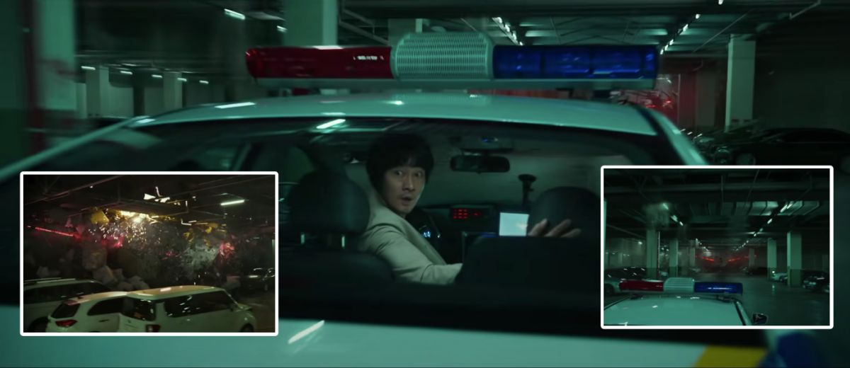 ▲《外星+人》首波預告釋出，飛機暴衝停車場追逐蘇志燮。（圖／CJ ENM Movie YouTube）