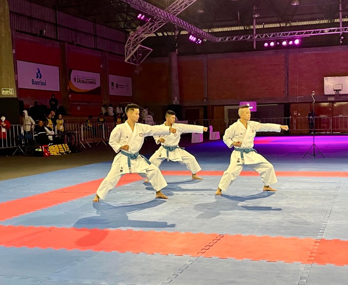 ▲空手道戴文祺、高文富及黃俊翰摘下本屆聽奧首面獎牌。（圖／體育署提供）