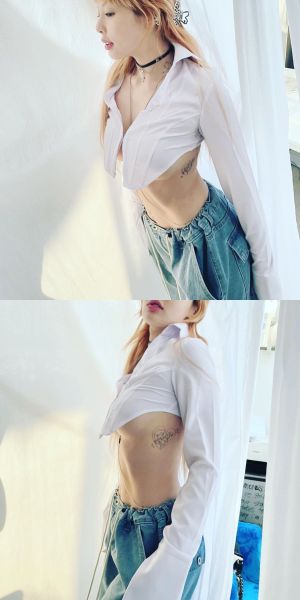 ▲泫雅蠻腰與若隱若現的胸型火辣十足。(圖/泫雅IG) ▲泫雅蠻腰與若隱若現的胸型火辣十足。(圖/泫雅IG)