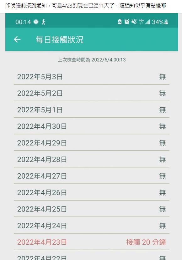 ▲原PO收到通知，有與確診者接觸20分鐘。（圖／截取自《爆廢公社》）