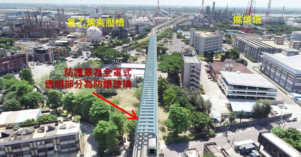▲高捷小港林園線經過中油廠區及其他化工廠區，將規劃全面採用防火防爆鋼板防護罩。（圖／高市府捷運局提供）