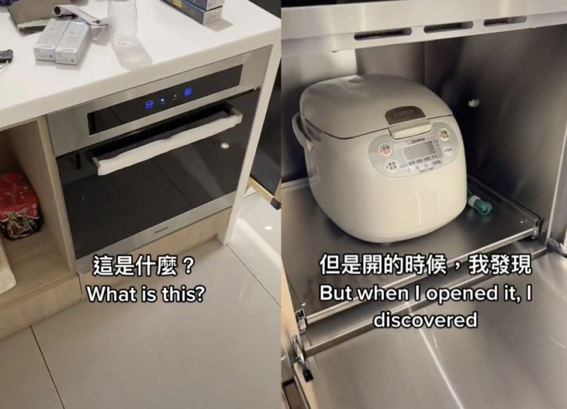 ▲一名外國人發現台灣人將電鍋放到一個像是烤箱的東西，好奇詢問有何用途。（圖/Tik Tok@jameswonglife）