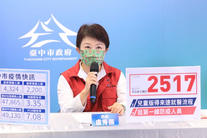 ▲台中市長盧秀燕宣佈今有2517人確診。（圖／台中市政府提供，2022.05.07）