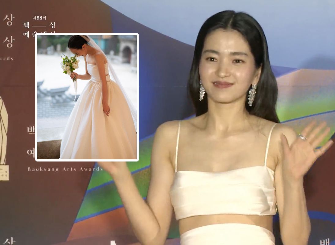 ▲金泰梨在百想穿的禮服是Brandon Maxwell 2020年春夏款。（圖／baeksang.official tiktok、kaylabennet_official IG）