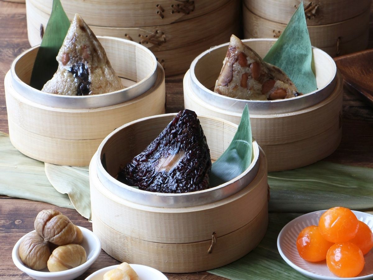 ▲「香悅端陽」端午禮盒，有「養生素齋粽、甜心奶皇流沙粽、古早味黑豬肉干貝粽」3款特色粽。（圖／麗尊酒店提供）