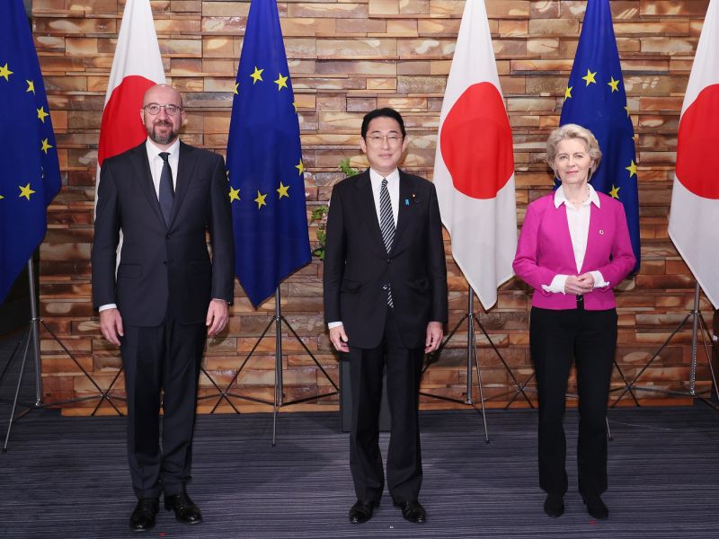 ▲「第28屆日歐盟峰會」發表聲明，台海和平穩定極重要。(圖／日本首相官邸)