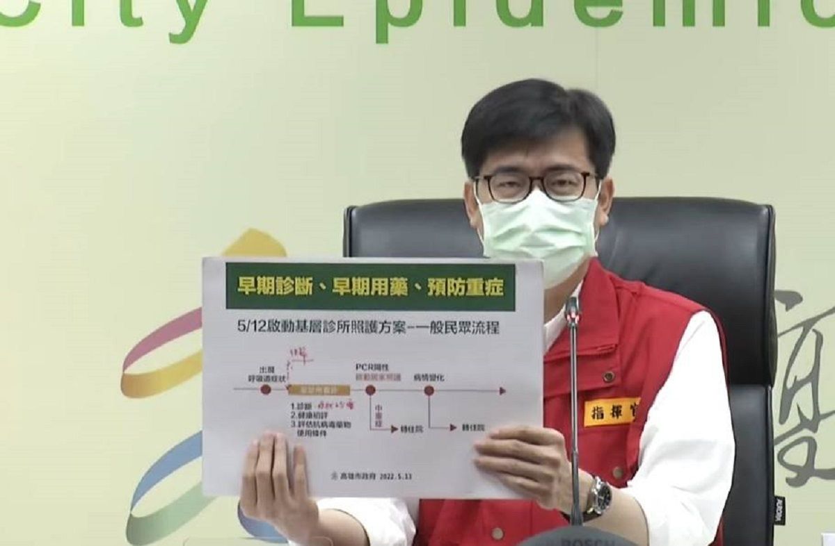 ▲市長陳其邁宣布即日起啟動基層醫療院所照護方案，由基層診所醫師專責追蹤每位居家照護的確診輕症病患。(圖／高市府提供)