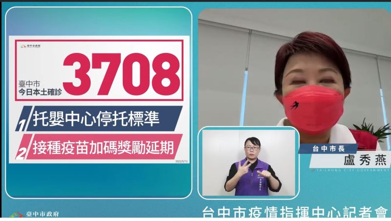 ▲盧秀燕宣佈不依從中央新標準,托嬰中心一有確診即全班停托7日。(圖/盧秀燕臉書,2022.05.13)