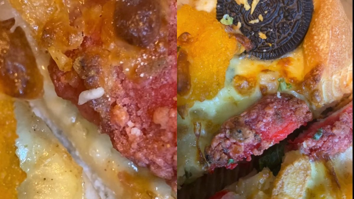 ▲有民眾購買必勝客鹹酥雞披薩，竟然有蛆，而且很小隻，容易和旁邊的青蔥搞混，讓大家感到非常噁心。（圖／爆料公社）