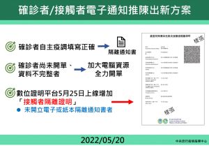 ▲數位證明平台將於5/25上線增加「接觸者隔離證明」，供未開立電子、紙本隔離通知書者使用。（圖／指揮中心提供）