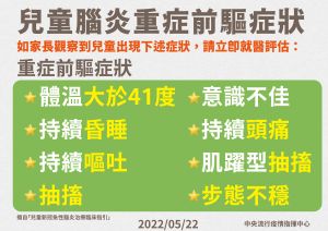 兒童腦炎重症前驅症狀 ▲兒童腦炎重症前驅症狀。(圖/指揮中心)