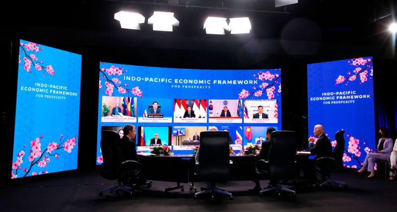 ▲印度太平洋經濟框架（IPEF）13個初始成員國視訊會議。（圖／美聯社）