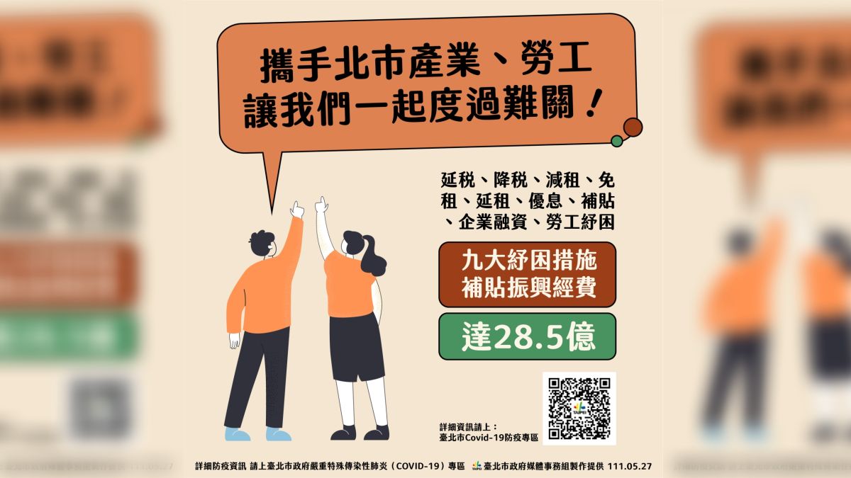 ▲台北市政府27日宣布，將投入28.5億預算，推動北市九大紓困方案。（圖／台北市政府提供）