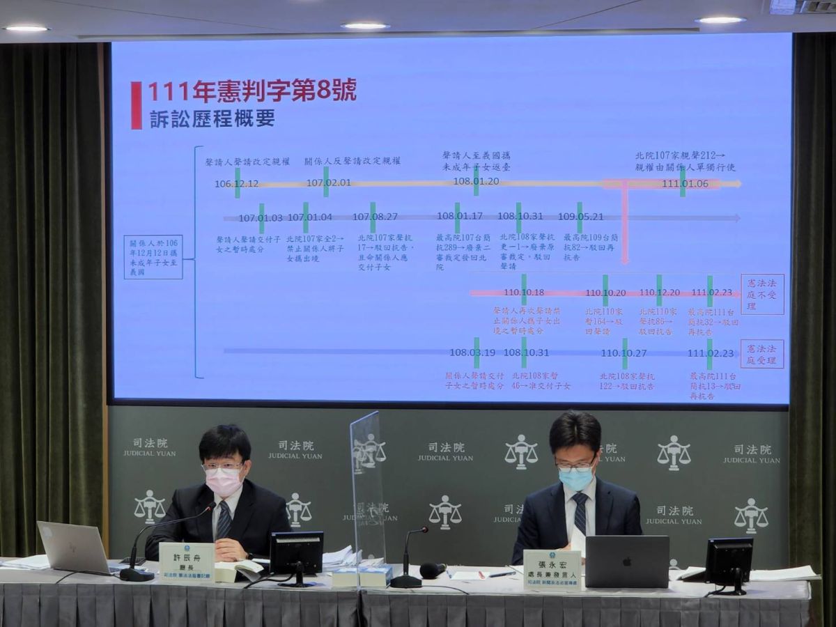 ▲憲法法庭書記廳長許辰舟（左）與司法院新聞及法治宣導處處長兼發言人張永宏（右）。（圖／司法院提供） 