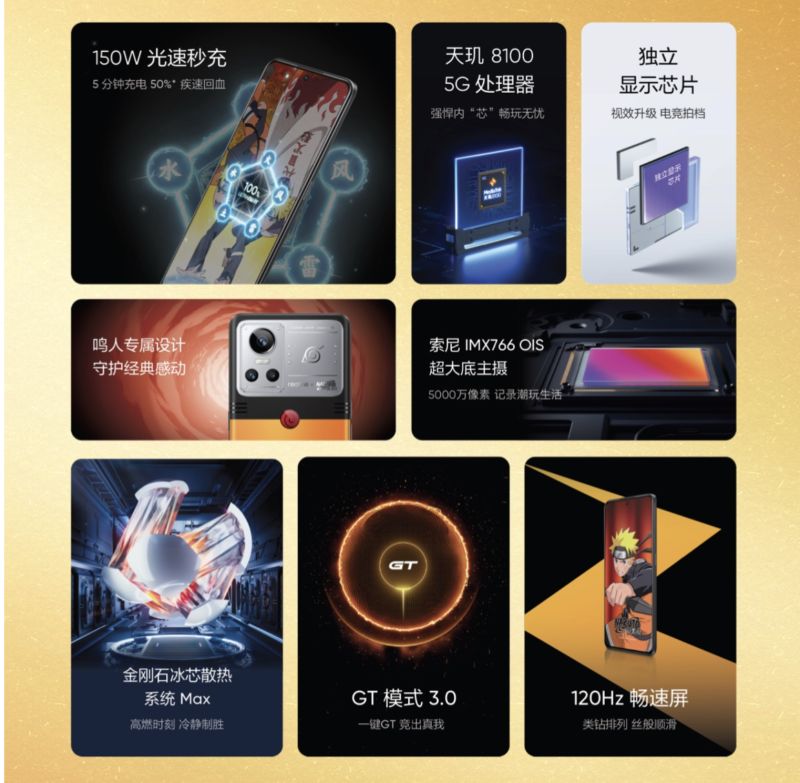 ▲realme GT Neo３火影限定版外型和內建功能都有許多火影小巧思。(圖／翻攝官網)