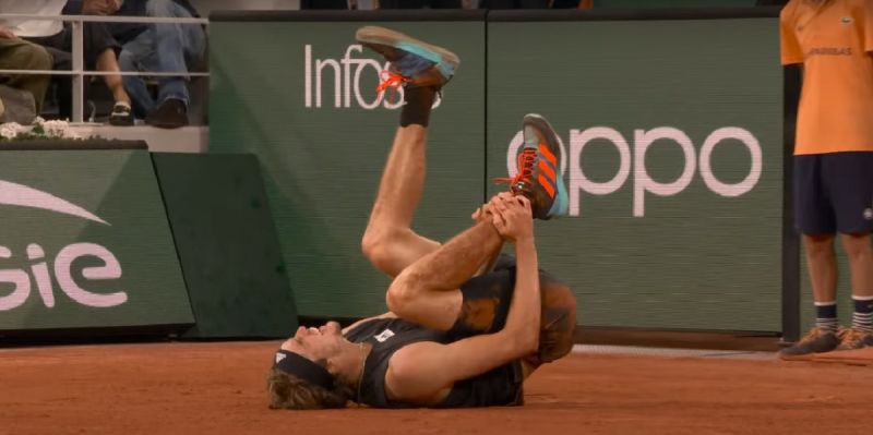 ▲德國網球名將Alexander Zverev在法網男單四強嚴重扭傷退場。（圖／翻攝自法網官方YouTube）