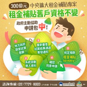 300億元租金補貼舊戶申請包中 ▲內政部營建署指出,7月即將開放申請的300億元租金補貼專案,正在接受「整合住宅補貼資源實施方案」的租金補貼戶或社會住宅包租代管承租戶,如果資格不變,政府會主動協助試算申請,資格包中。(圖/營建署提供)