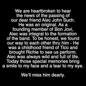 ▲Jon Bon Jovi哀悼艾力克約翰傳奇。（圖／翻攝Jon Bon Jovi IG）