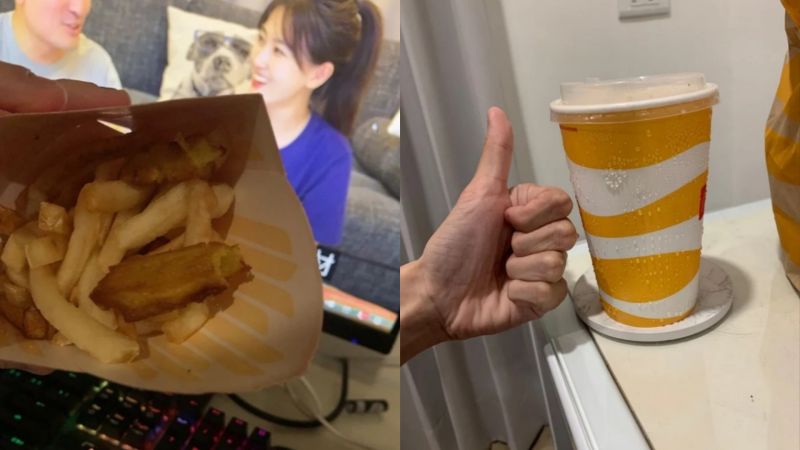 ▲有網友拍下免費被升級的大冰奶，以及加了地抓薯條的大薯。員工則表示，其實店員做錯非常正常。（圖／Dcard）