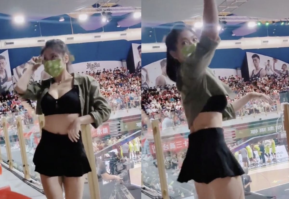 ▲網友分享自己去看職籃比賽時，一位馬尾妹熱情跳舞應援，加碼電臀舞大放送給觀眾，瞬間爆紅。（圖/Tik Tok@shaiou224）