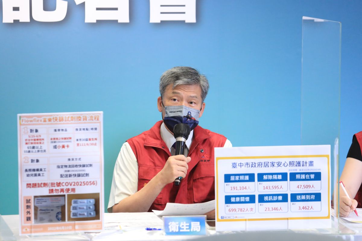 ▲台中市衛生局長曾梓展表示，市府採購快篩試劑，有2萬多份是瑕疵品。（圖／台中市政府提供，2022.06.10）