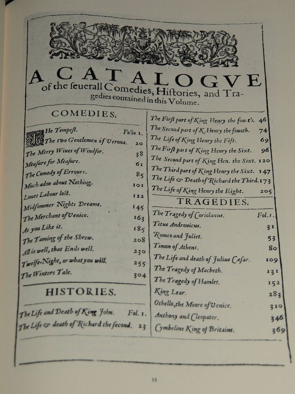 ▲圖為第一對開本目錄頁。（圖取自維基共享資源，版權屬公有領域）