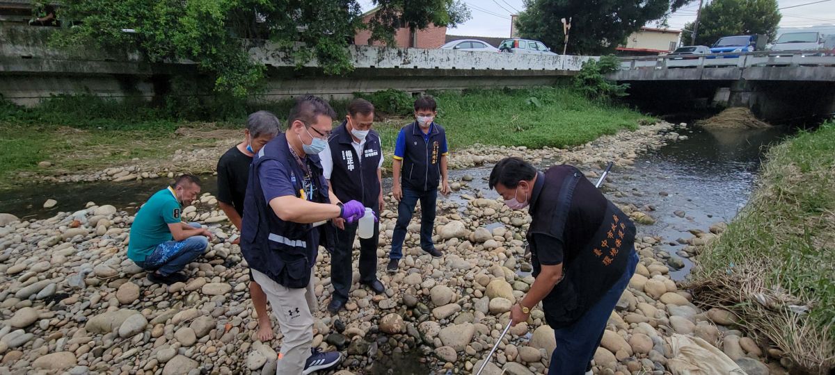 ▲中市東大溪下游魚群翻肚暴斃，散發惡臭。市議員楊正中要求環保局針對河川水質、魚屍採樣(圖／楊正中提供2022.6.11)