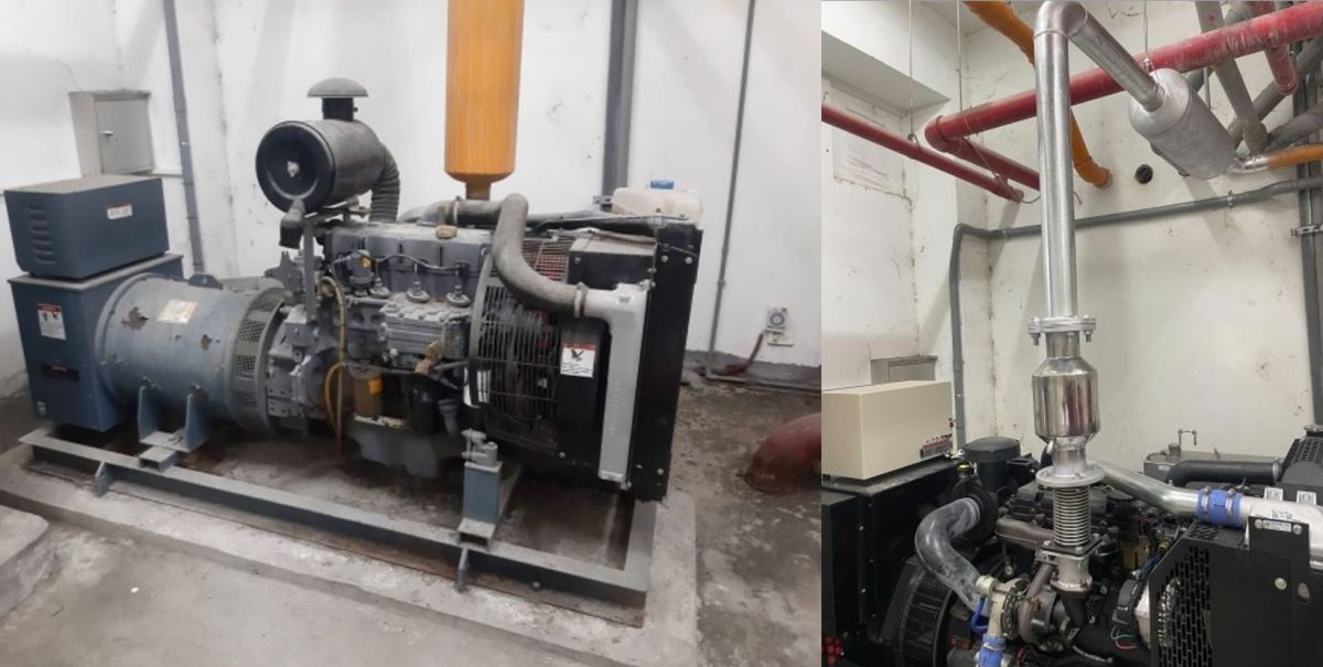 ▲教育部國教署推動校園老舊危險電力改善工程計畫，圖為改善老舊發電機（左：改善前；右：改善後）。（圖／教育部提供）