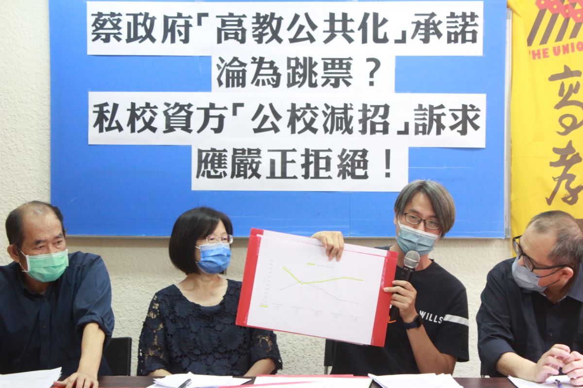 ▲高教工會日前表示，目前公立大學學生數僅占全體的1/3，蔡政府教育政綱跳票，呼籲政府拿出具體高教政策。（圖／高教工會提供）