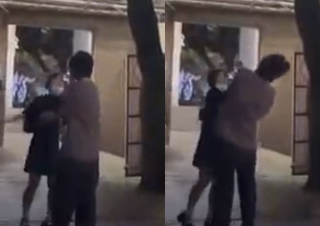 ▲有名網友貼出一段13秒火爆影片，只見畫面中1名短裙辣妹當街對男生大聲咆哮，甚至大打出手，連續賞出響亮巴掌，引得路人紛紛側目。（圖／翻攝畫面）