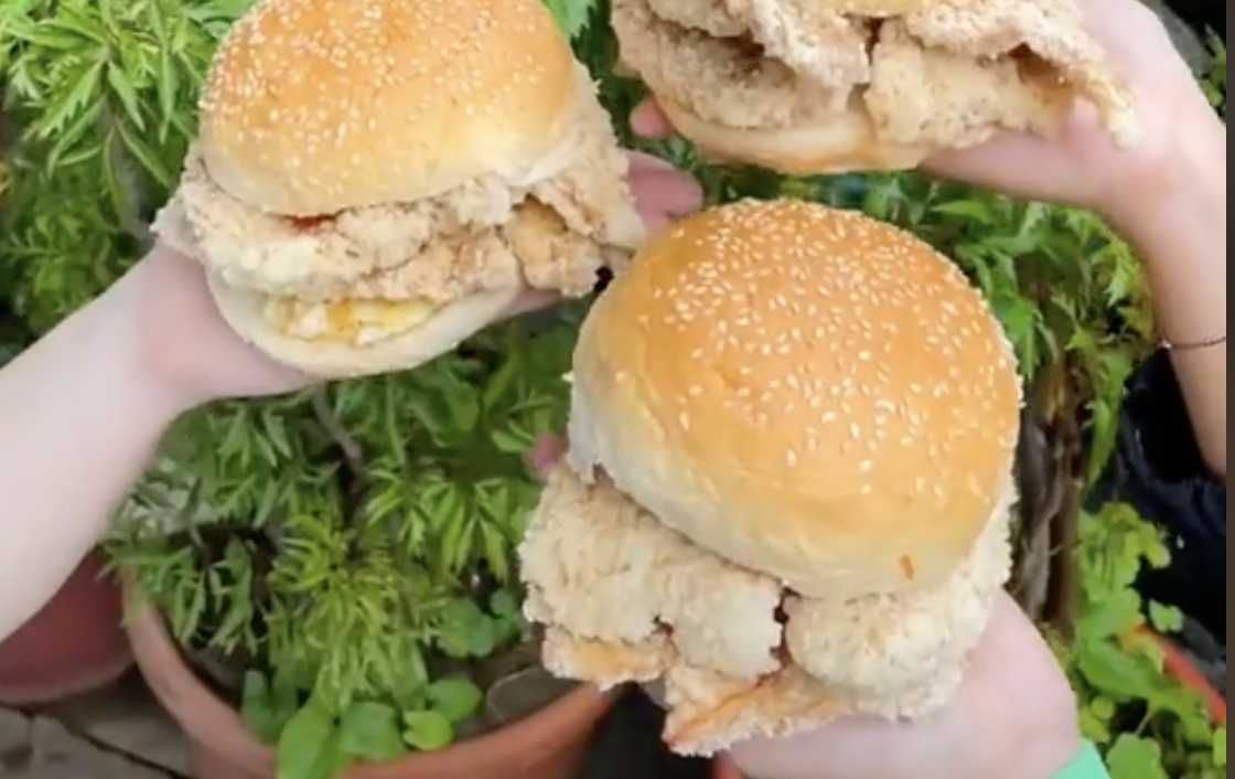 ▲網友分享，某家早餐店將炸物店的元素融入早餐，將整片炸好的雞排夾進漢堡內，成品相當壯觀，也掀起一波討論。（圖／翻攝自Tik Tok＠solo_guide）