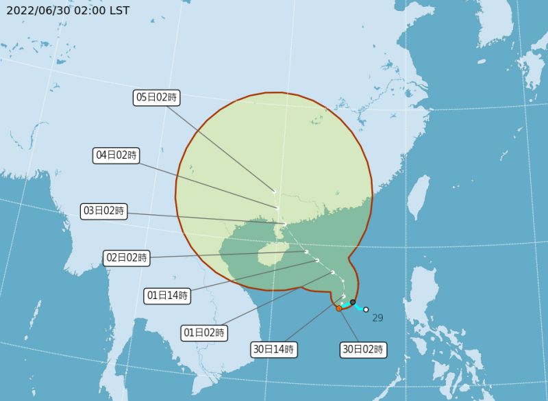 ▲芙蓉颱風有機會在今（30）天下午生成，但主要方向是往廣東、海南一帶前進，短期之內對台灣並無影響。（圖／翻攝自中央氣象局）