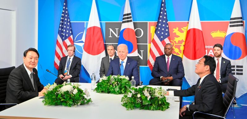 ▲美日韓3國領袖將在18日齊聚美國召開峰會，預料台海安全議題也是討論重點。資料照。（圖／美聯社／達志影像）