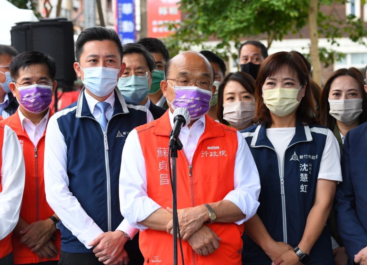 ▲行政院長蘇貞昌今日到新竹與林智堅、沈慧虹同台。（圖／行政院提供）