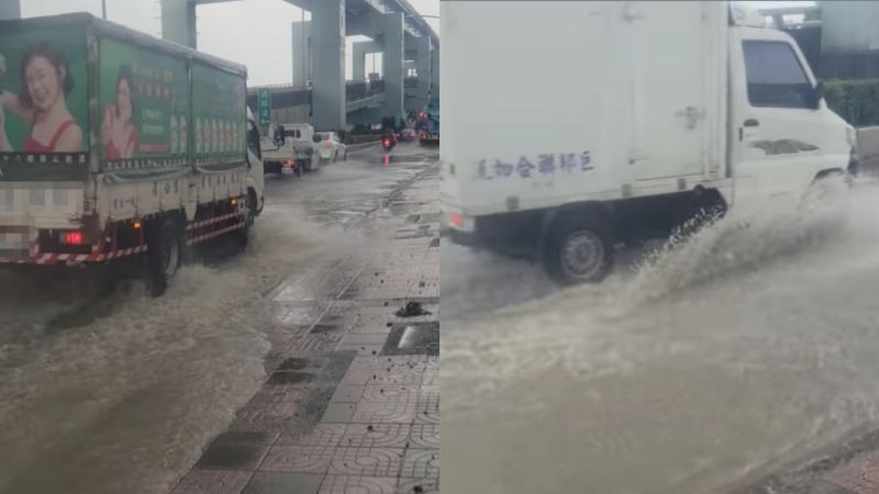▲今日各地降下暴雨，新北首當其衝，新莊地區更出現淹水情況，讓外送員苦不堪言。（圖／外送員的奇聞怪事）