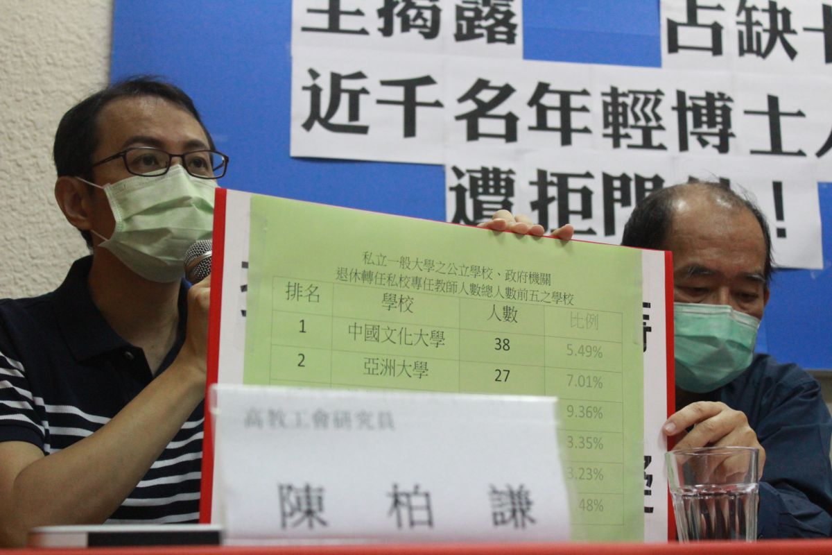 ▲高教工會今（5）召開記者會，揭露大專校院聘用「雙薪教授」統計。（圖／高教工會提供）