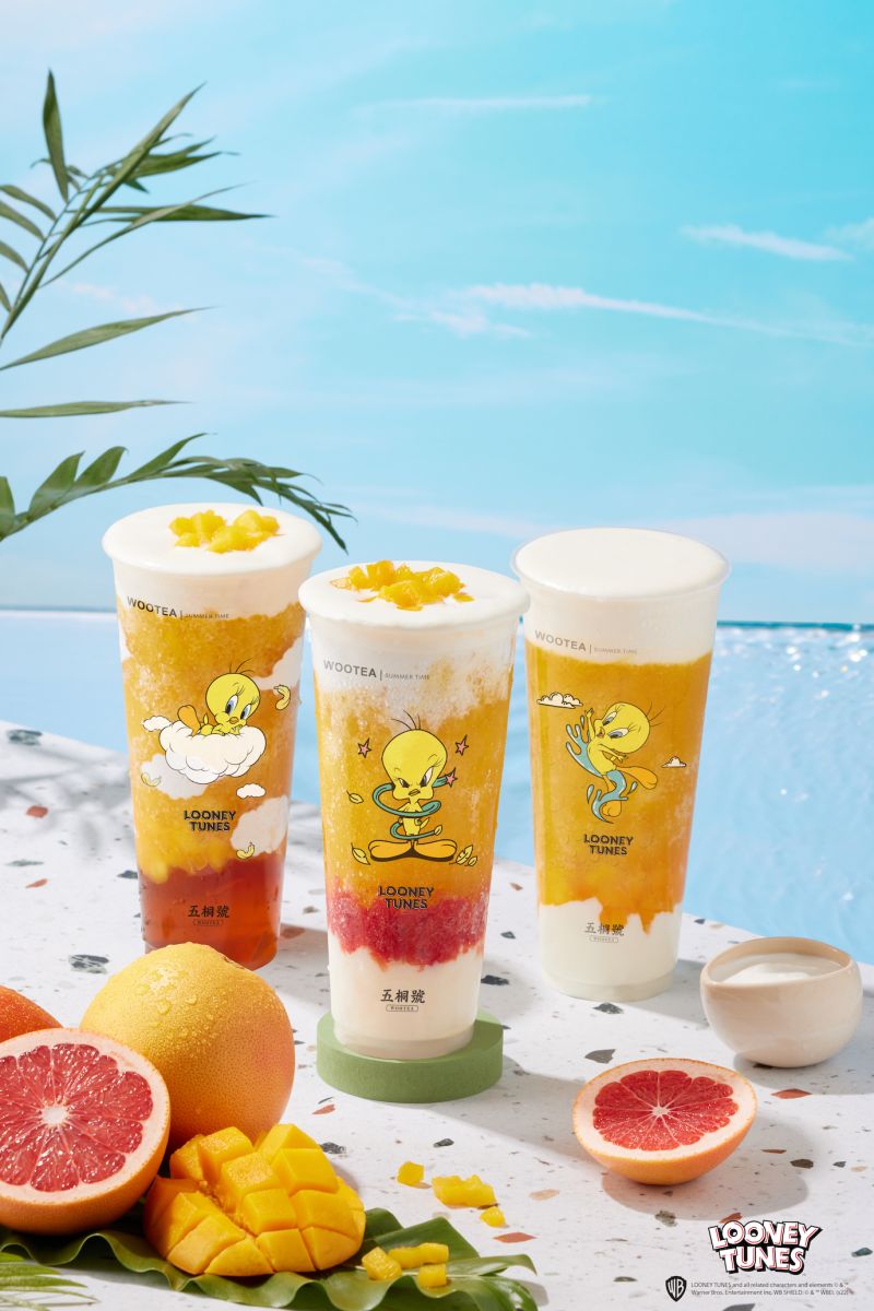 ▲芒果飲品與崔弟80週年透明互動杯,左起:芒果雲朵奶霜、最完美楊枝甘露、重椰霜芒果奶酪。(圖/五桐號提供)