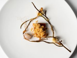 ▲慕舍酒店米其林餐廳Molino de Urdániz渥達尼斯磨坊最新菜色， 三道富有意境的料理，打造視覺與味覺的雙重饗宴。