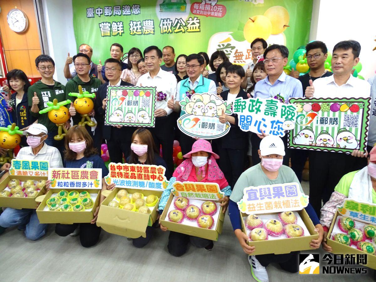 ▲台中郵局推動「愛無距梨」第9年，今天宣布27日啟動，梨農代表競相展現今年優質水梨，期待能衝出銷售好成績。（圖／記者金武鳳攝，2022.7.26)