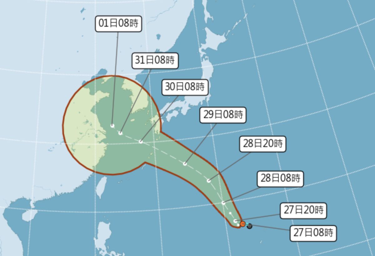 ▲目前位於關島西北方的熱帶性低氣壓，最快今明兩天就有機會發展成輕度颱風「桑達」，專家預估桑達颱風直接影響台灣機率不大，但要留意後續大低壓帶西移之後帶來的不穩定天氣。（圖／翻攝中央氣象局官網）