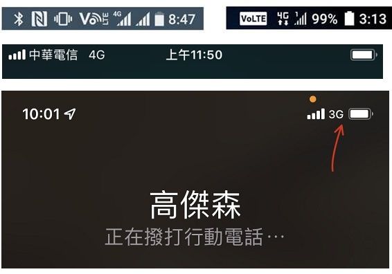 ▲若成功啟用,通話時網路訊號會顯示為VoLTE或4G。若未啟用,撥電話時訊號會如下圖轉為顯示3G。(圖/取自中華電信官網、手機截圖)