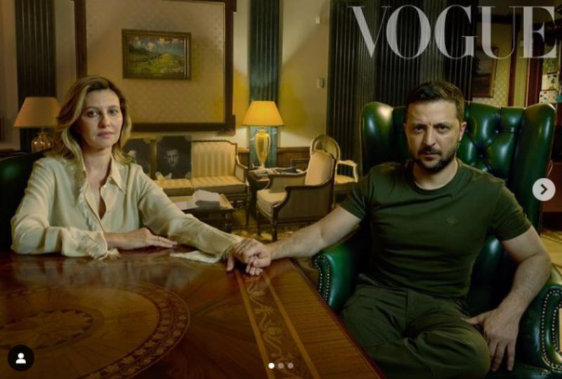 ▲烏克蘭總統澤倫斯基和第一夫人歐倫娜同框為數位版「時尚雜誌」拍照，在網路上引發正反意見。（圖／翻攝自Olena Zelenska IG） 