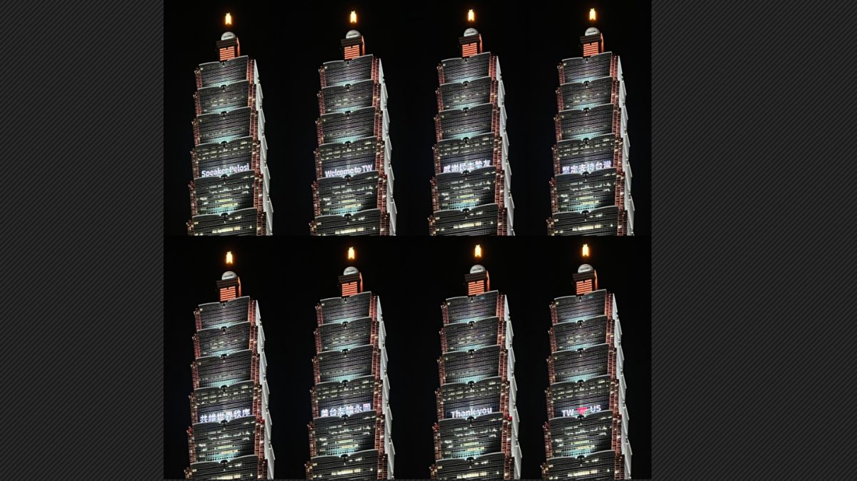 ▲台北101今（2）晚特別點燈打字，歡迎裴洛西訪台。（圖／翻攝自中華文化總會臉書）