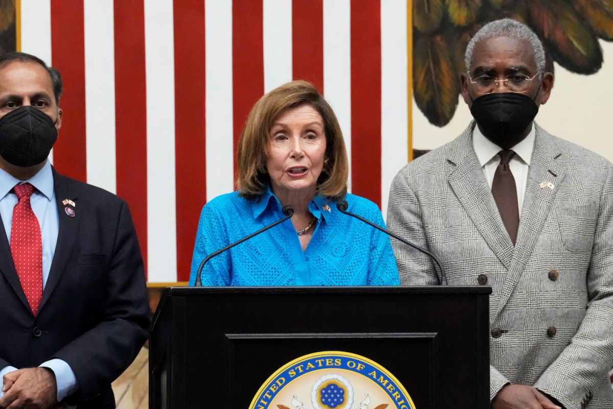 ▲美國眾議院議長裴洛西5日在日本舉行記者會。（圖／美聯社／達志影像）