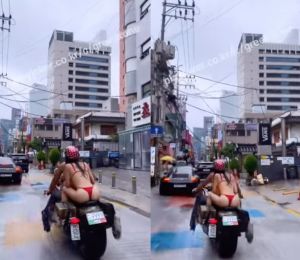▲韓國YouTuber「BOSS J」載著穿著比基尼的網美朋友在大街上騎著重機。（圖／翻攝自YouTube）
