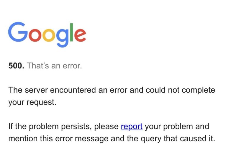 ▲Google今（9）早一度出現故障狀況，數萬網友回報發生錯誤頁面。（圖／翻攝推特）
