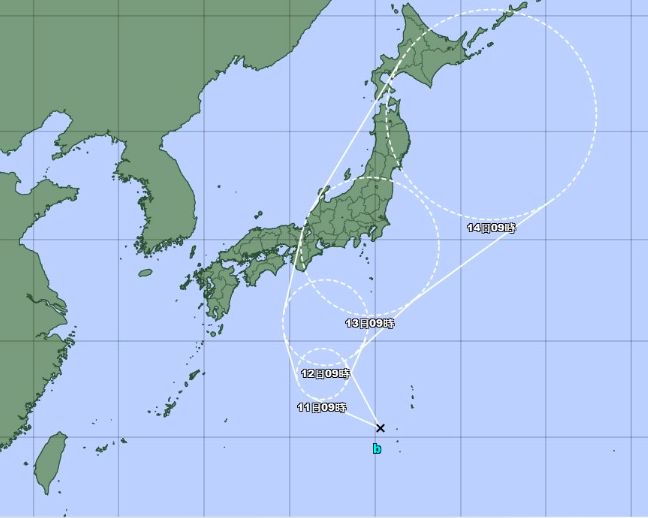 ▲今（10）日日本氣象廳上午也表示，又有熱帶性低氣壓在東南方發展，中央氣象局表示，該系統強度偏弱，有機會在明日增強為今年第八號颱風「米雷」。（圖／翻攝日本氣象廳）