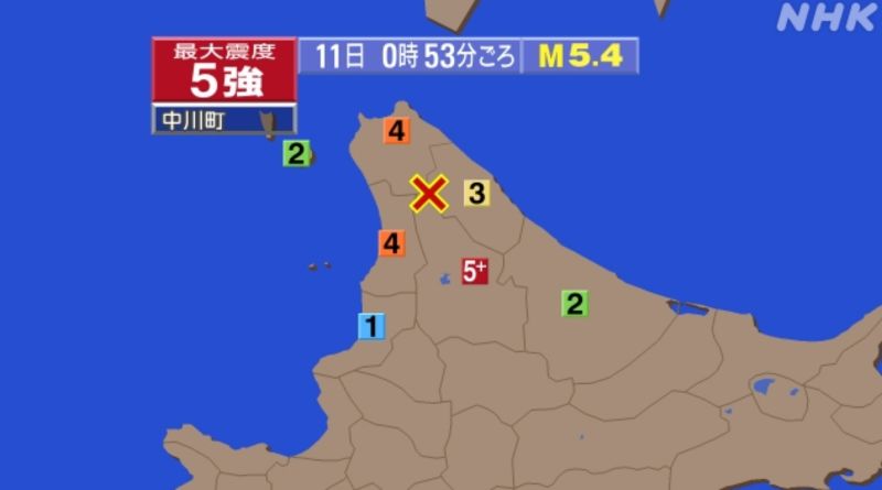 ▲日本氣象廳表示，北海道今天午夜發生規模5以上連環地震，規模分別是5.1及5.3。（圖／翻攝自NHK）