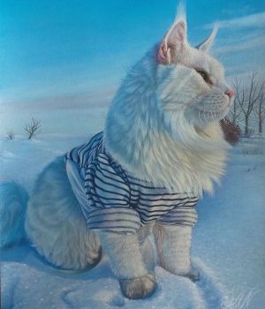 ▲「Kefir」是一隻白色緬因貓，目前才2歲多，但是體重就已經來到12.5公斤，身形已經超過一般緬因貓的平均值，而且牠還在成長！（圖／IG帳號yuliyamnn）