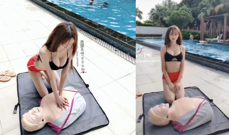 ▲長瀨昆妮示範CPR，網友紛紛想要被搶救。（圖／翻攝長瀨昆妮FB）